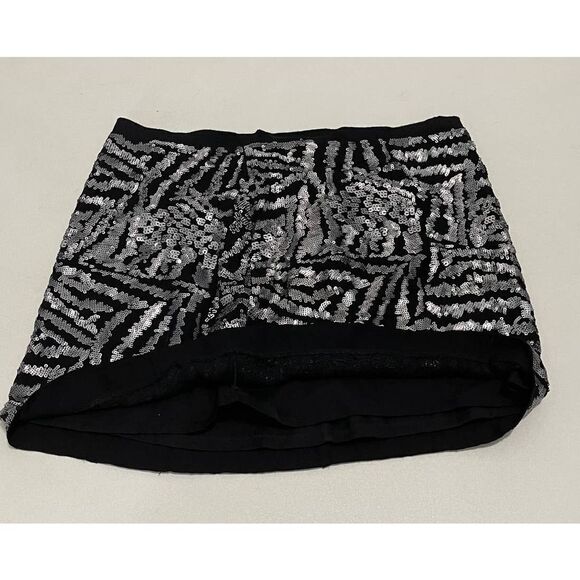 Theory Silk Mini Sequin‎ Skirt Black Silver Size 2 - Picture 9 of 15